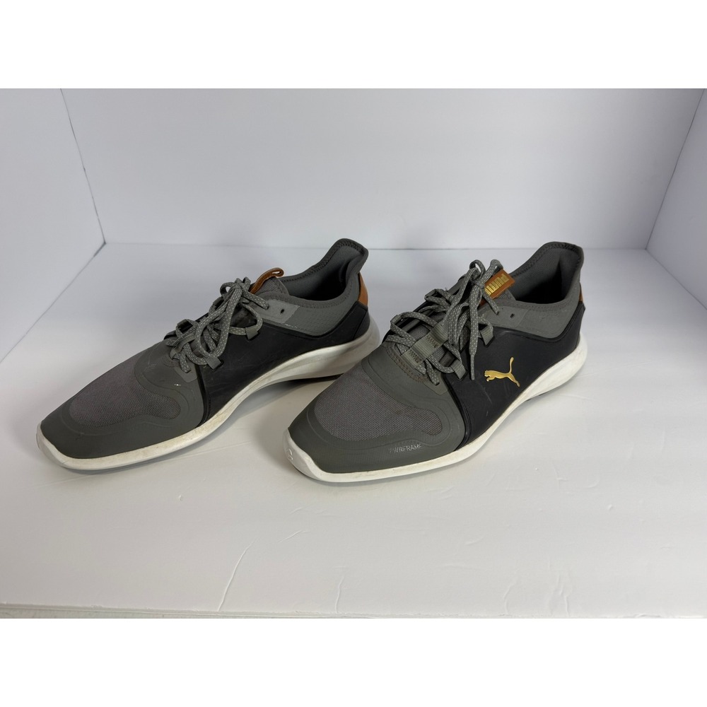 Puma Ignite Fasten8 Mens Spikeless Golf Shoes Grey Black Gold TPU PWRCAGE